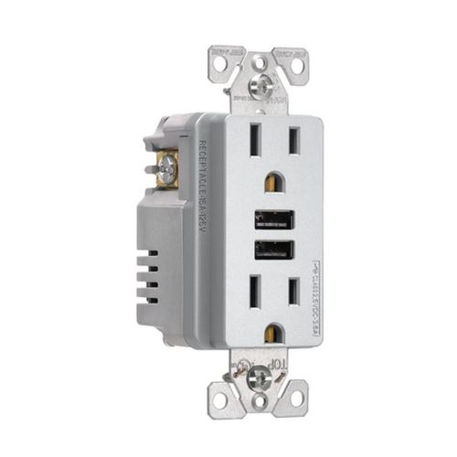 Main product image of Combination 3.6A Usb Charger With Duplex Receptacle, 15A, 125V, Sg, TR7765SG-KB-L