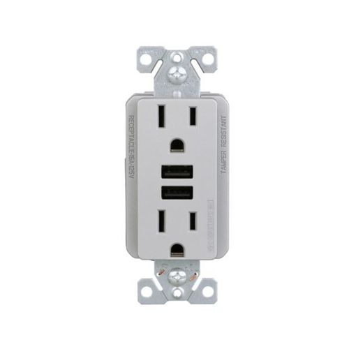 Main product image of Combination 3.6A Usb Charger With Duplex Receptacle, 15A, 125V, Sg, TR7765SG-KB-L