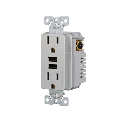 Main product image of Combination 3.6A Usb Charger With Duplex Receptacle, 15A, 125V, Sg, TR7765SG-KB-L