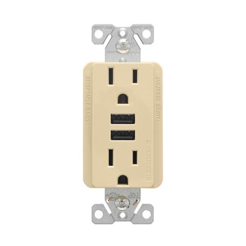 Main product image of Combination 3.6A Usb Charger With Duplex Receptacle, 15A, 125V, V, #12-14 Awg, TR7765V-KB-L