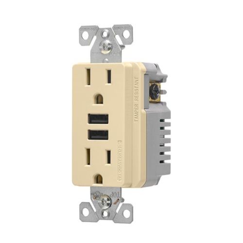Main product image of Combination 3.6A Usb Charger With Duplex Receptacle, 15A, 125V, V, #12-14 Awg, TR7765V-KB-L