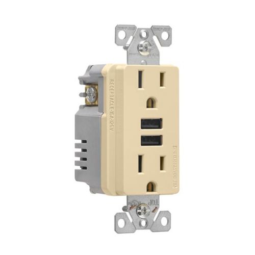 Main product image of Combination 3.6A Usb Charger With Duplex Receptacle, 15A, 125V, V, #12-14 Awg, TR7765V-KB-L