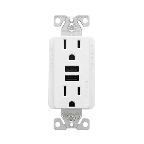 Main product image of Combination 3.6A Usb Charger With Duplex Receptacle, 15A, 125V, W, 2-Pole, TR7765W-KB-L