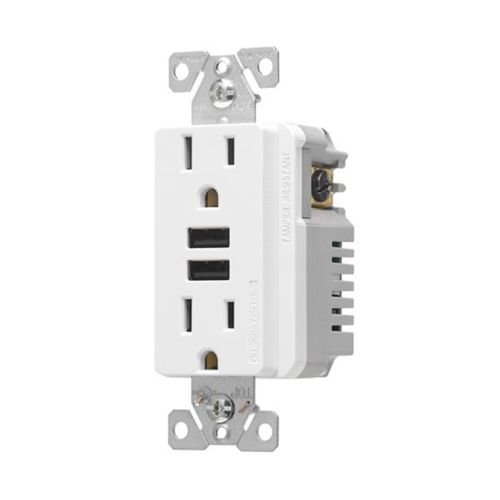 Main product image of Combination 3.6A Usb Charger With Duplex Receptacle, 15A, 125V, W, 2-Pole, TR7765W-KB-L