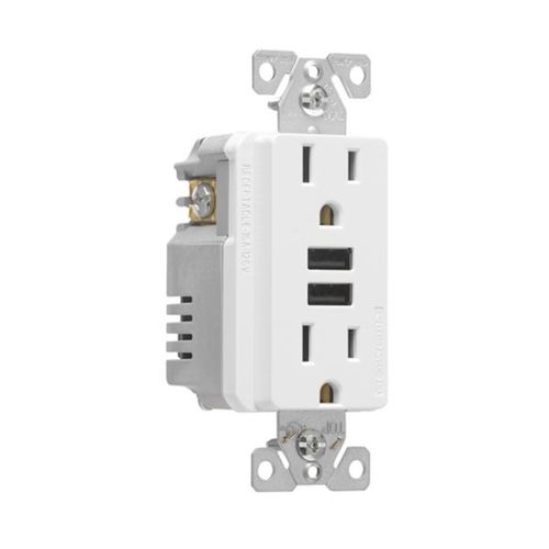 Main product image of Combination 3.6A Usb Charger With Duplex Receptacle, 15A, 125V, W, 2-Pole, TR7765W-KB-L