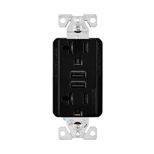 Main product image of Combination 3.6A Usb Charger With Duplex Receptacle, 20A, 125V, Bk, Flush, TR7766BK-BOX