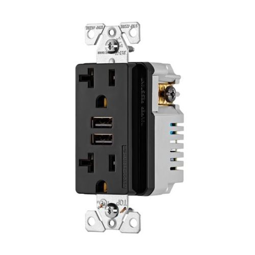 Main product image of Combination 3.6A Usb Charger With Duplex Receptacle, 20A, 125V, Bk, Flush, TR7766BK-BOX