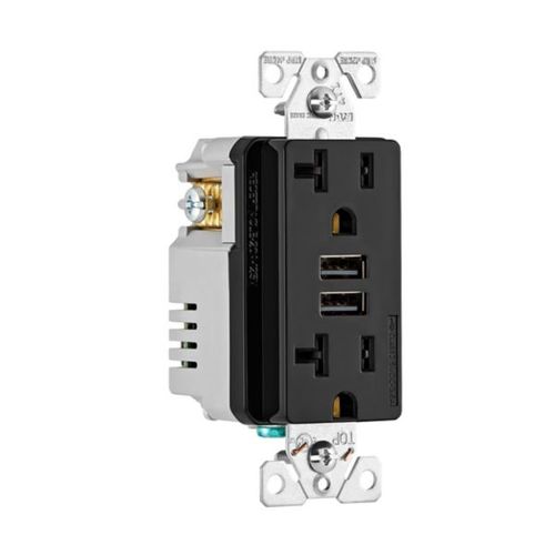 Main product image of Combination 3.6A Usb Charger With Duplex Receptacle, 20A, 125V, Bk, Flush, TR7766BK-BOX