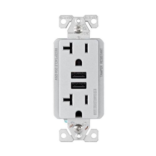 Main product image of Combination 3.6A Usb Charger With Duplex Receptacle, 20A, 125V, Sg, #12-14 Awg, TR7766SG-KB-L