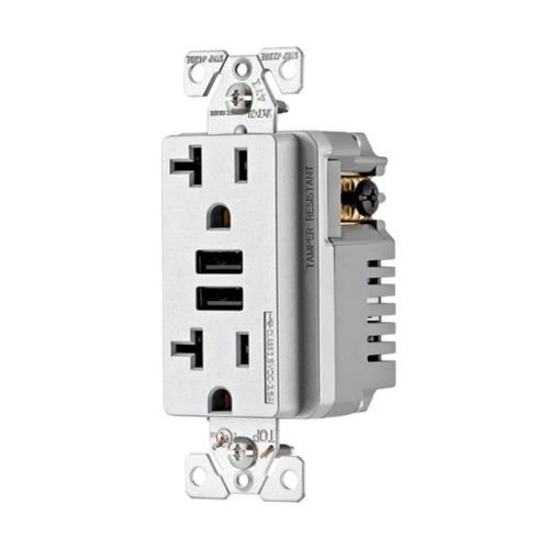 Main product image of Combination 3.6A Usb Charger With Duplex Receptacle, 20A, 125V, Sg, #12-14 Awg, TR7766SG-KB-L