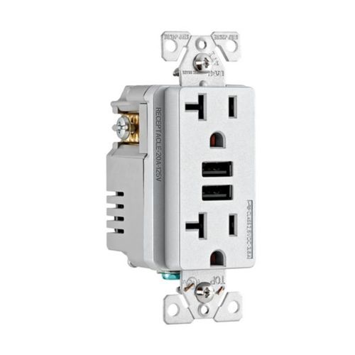 Main product image of Combination 3.6A Usb Charger With Duplex Receptacle, 20A, 125V, Sg, #12-14 Awg, TR7766SG-KB-L