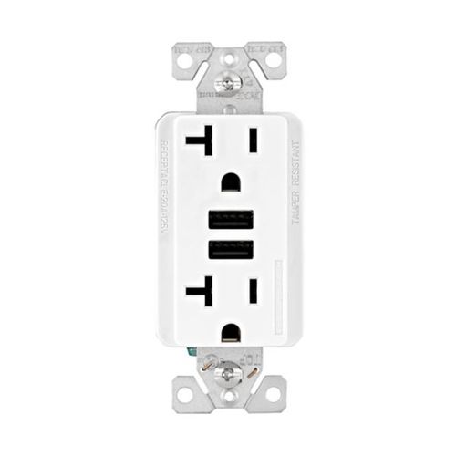 Main product image of Combination 3.6A Usb Charger With Duplex Receptacle, 20A, 125V, W, #12-14 Awg, TR7766W-BOX