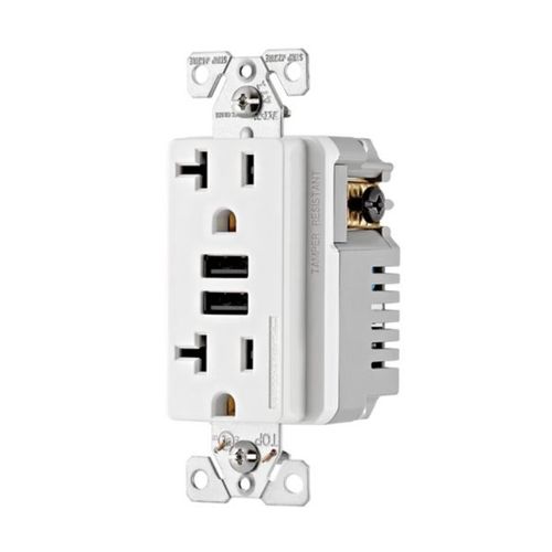 Main product image of Combination 3.6A Usb Charger With Duplex Receptacle, 20A, 125V, W, #12-14 Awg, TR7766W-BOX
