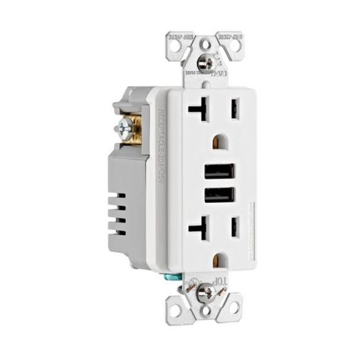 Main product image of Combination 3.6A Usb Charger With Duplex Receptacle, 20A, 125V, W, #12-14 Awg, TR7766W-BOX