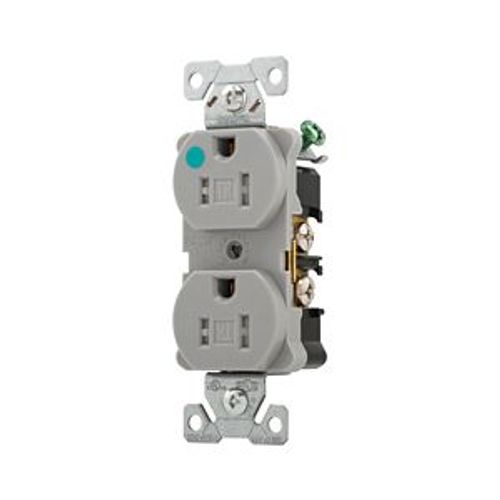 Main product image of Arrow Hart Heavy-Duty Duplex Receptacle, #14-10 Awg 15A, Healthcare 125V, Gray, Pvc Body, Duplex, TR8200GY