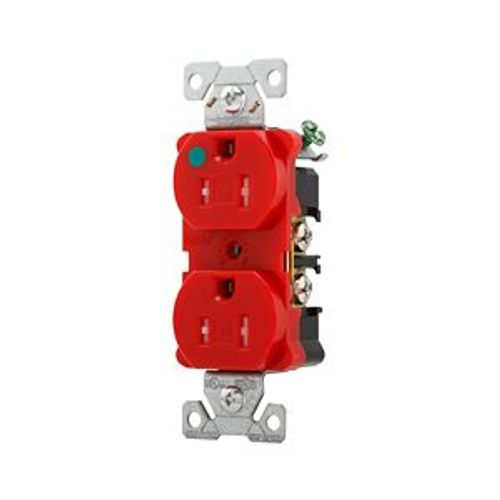 Main product image of Arrow Hart Heavy-Duty Duplex Receptacle, #14-10 Awg 15A, Healthcare 125V, Red, Pvc Body, Duplex, TR8200RD
