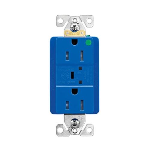 Main product image of Tvss Receptacle, Hg, Led Indicat & Alarm, #14-#10 Awg 15A, 840J, Blue, Straight Blade, TR8262BLS