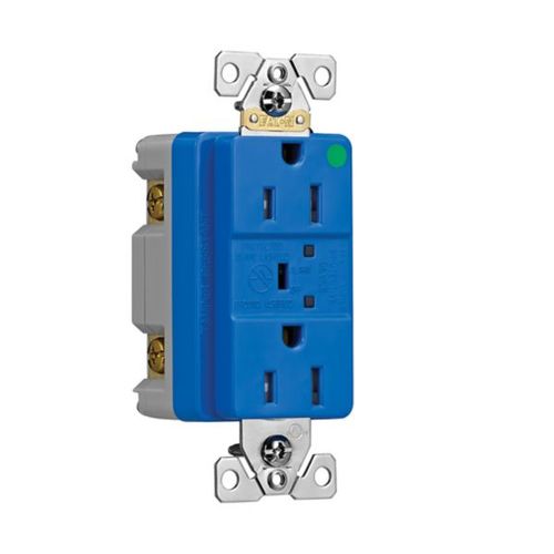 Main product image of Tvss Receptacle, Hg, Led Indicat & Alarm, #14-#10 Awg 15A, 840J, Blue, Straight Blade, TR8262BLS