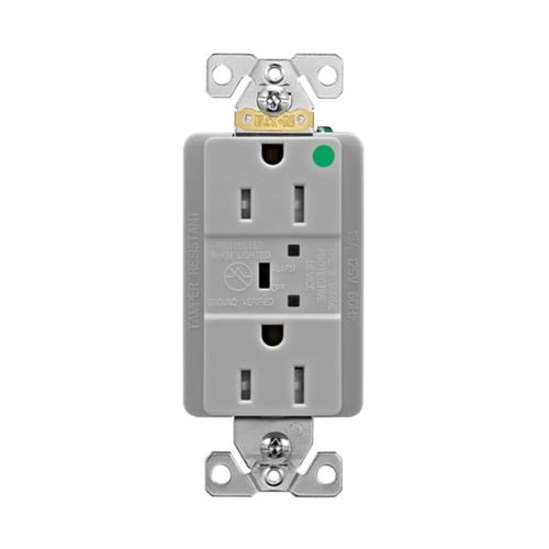 Main product image of Arrow Hart Duplex Receptacle, #14-10 Awg 15A, Healthcare 125V, Gray, Pvc Body, Duplex, TR8262GY