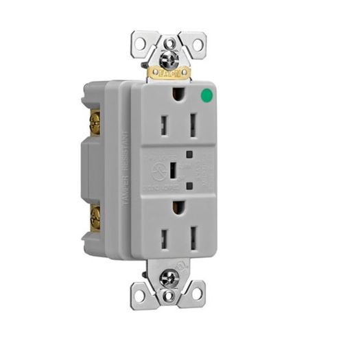 Main product image of Arrow Hart Duplex Receptacle, #14-10 Awg 15A, Healthcare 125V, Gray, Pvc Body, Duplex, TR8262GY