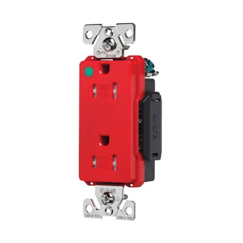 Main product image of Arrow Hart Duplex Receptacle, #14-10 Awg 15A, Healthcare 125V, Red, Pvc Body, Duplex, TR8262RD