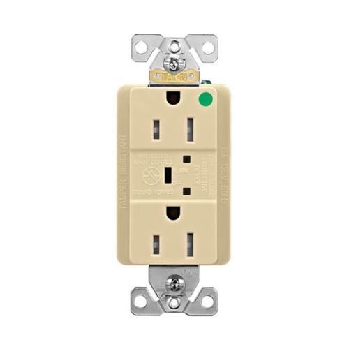 Main product image of Tvss Receptacle, Hg, Led Indicat & Alarm, #14-#10 Awg 15A, 840J, Ivory, Straight Blade, TR8262VS