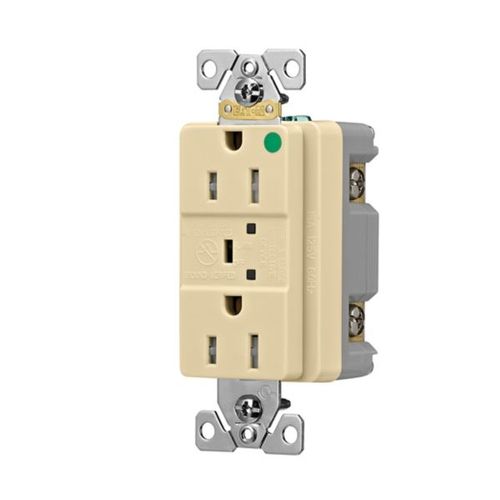 Main product image of Tvss Receptacle, Hg, Led Indicat & Alarm, #14-#10 Awg 15A, 840J, Ivory, Straight Blade, TR8262VS