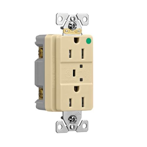 Main product image of Tvss Receptacle, Hg, Led Indicat & Alarm, #14-#10 Awg 15A, 840J, Ivory, Straight Blade, TR8262VS