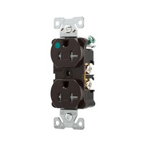 Main product image of Arrow Hart Heavy-Duty Duplex Receptacle, #14-10 Awg 20A, 125V, Brown, Pvc Body, 5-20R, Duplex, TR8300B