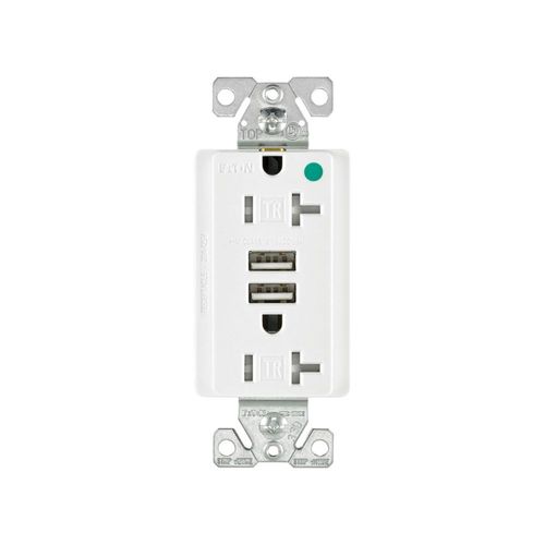 Main product image of Combo Usb Charger w/ Duplex Receptacle, 20A, Flush Mount 125V, 5 Vdc, 5-20R, 2-Pole 3-Wire, TR8355W