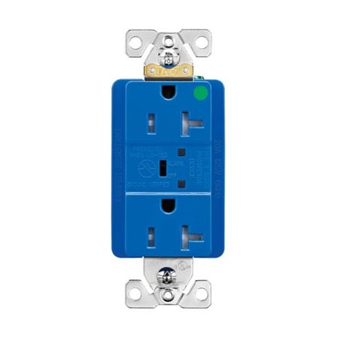 Main product image of Tvss Receptacle, Hg, Led Indicat & Alarm, #14-#10 Awg 20A, 840J, Blue, Straight Blade, TR8362BLS