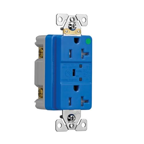Main product image of Tvss Receptacle, Hg, Led Indicat & Alarm, #14-#10 Awg 20A, 840J, Blue, Straight Blade, TR8362BLS