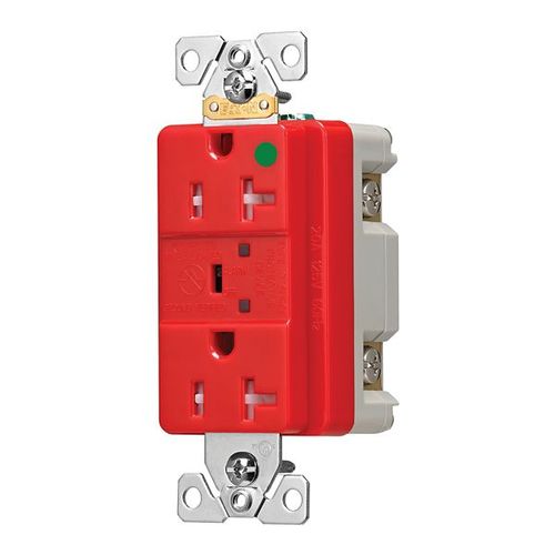 Main product image of Tvss Receptacle, Hg, Led Indicat & Alarm, #14-#10 Awg 20A, 840J, Red, Straight Blade, TR8362RDS