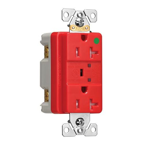 Main product image of Tvss Receptacle, Hg, Led Indicat & Alarm, #14-#10 Awg 20A, 840J, Red, Straight Blade, TR8362RDS