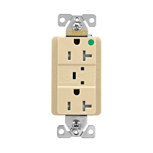 Main product image of Tvss Receptacle, Hg, Led Indicat & Alarm, #14-#10 Awg 20A, 840J, Ivory, Straight Blade, TR8362VS