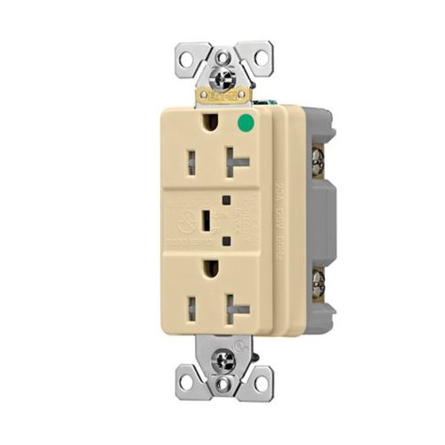 Main product image of Tvss Receptacle, Hg, Led Indicat & Alarm, #14-#10 Awg 20A, 840J, Ivory, Straight Blade, TR8362VS