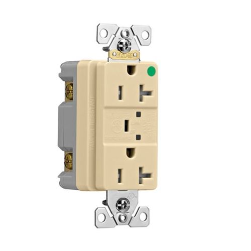 Main product image of Tvss Receptacle, Hg, Led Indicat & Alarm, #14-#10 Awg 20A, 840J, Ivory, Straight Blade, TR8362VS