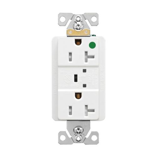 Main product image of Tvss Receptacle, Hg, Led Indicat & Alarm, #14-#10 Awg 20A, 840J, White Straight Blade, TR8362WS