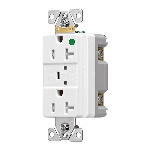 Main product image of Tvss Receptacle, Hg, Led Indicat & Alarm, #14-#10 Awg 20A, 840J, White Straight Blade, TR8362WS