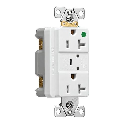 Main product image of Tvss Receptacle, Hg, Led Indicat & Alarm, #14-#10 Awg 20A, 840J, White Straight Blade, TR8362WS