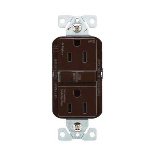Main product image of Slim Afci Receptacle, Visual Trip Indicator Light, 15A, 125 V, Afci, Brown, Pvc, 2-Pole 3-Wire, TRAF15B