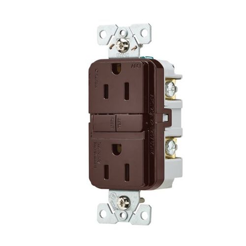 Main product image of Slim Afci Receptacle, Visual Trip Indicator Light, 15A, 125 V, Afci, Brown, Pvc, 2-Pole 3-Wire, TRAF15B