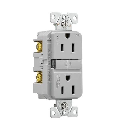 Main product image of Slim Afci Receptacle, Visual Trip Indicator Light, 15A, 125 V, Afci, Gray, Pvc, 2-Pole 3-Wire, TRAF15GY