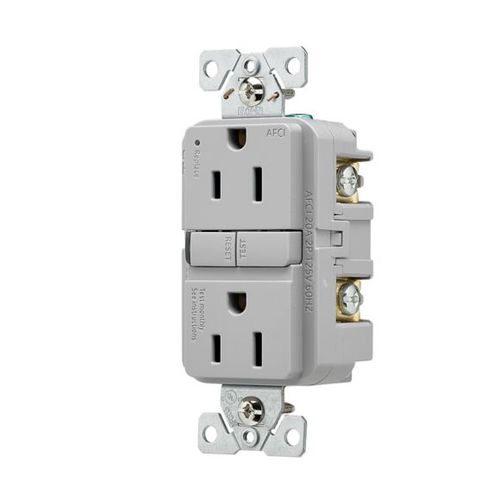 Main product image of Slim Afci Receptacle, Visual Trip Indicator Light, 15A, 125 V, Afci, Gray, Pvc, 2-Pole 3-Wire, TRAF15GY