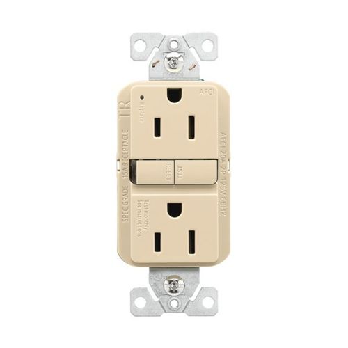 Main product image of Slim Afci Receptacle, Visual Trip Indicator Light, 15A, 125 V, Afci, Ivory, Pvc, 2-Pole 3-Wire, TRAF15V