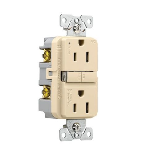 Main product image of Slim Afci Receptacle, Visual Trip Indicator Light, 15A, 125 V, Afci, Ivory, Pvc, 2-Pole 3-Wire, TRAF15V