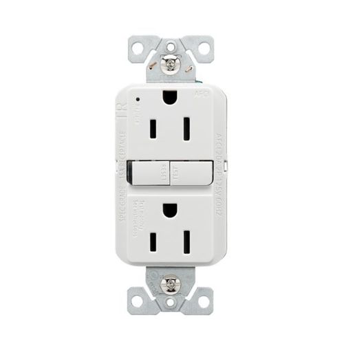 Main product image of Slim Afci Receptacle, Visual Trip Indicator Light, 15A, 125 V, Afci, White, Pvc, 2-Pole 3-Wire, TRAF15W