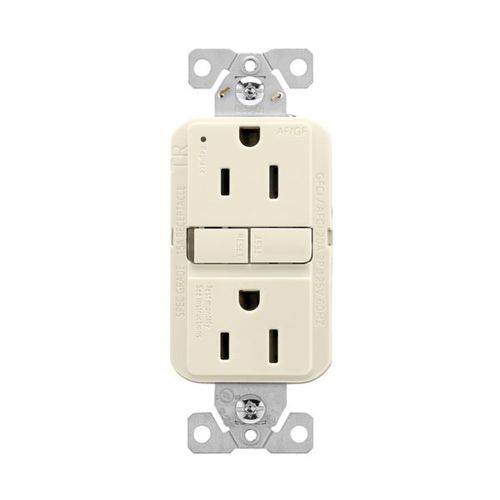 Main product image of Slim Afgf Receptacle, Self-Test, #14 -10 Awg 15A 125V, Afgf, Light Almond, 2-Pole 3-Wire, TRAG15LA