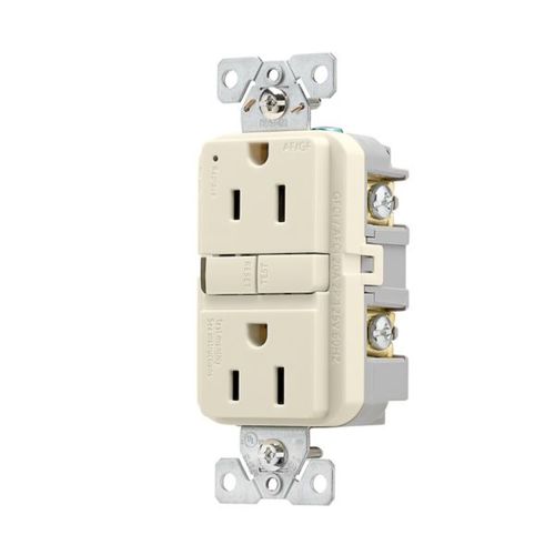 Main product image of Slim Afgf Receptacle, Self-Test, #14 -10 Awg 15A 125V, Afgf, Light Almond, 2-Pole 3-Wire, TRAG15LA