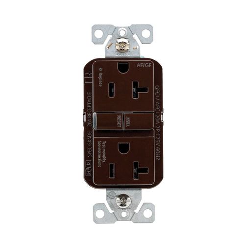 Main product image of Slim Afgf Receptacle, Self-Test, #14 -10 Awg 20A 125V, Afgf, Brown, 5-20R, 2-Pole 3-Wire, TRAG20B